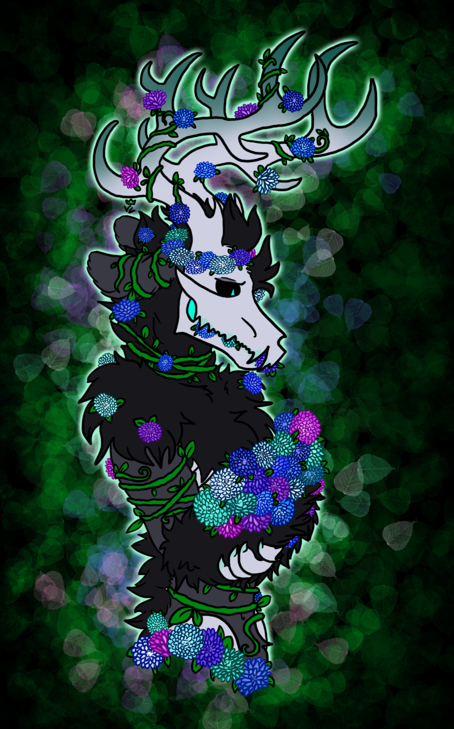 My undead druid fursona, blossoming with grief