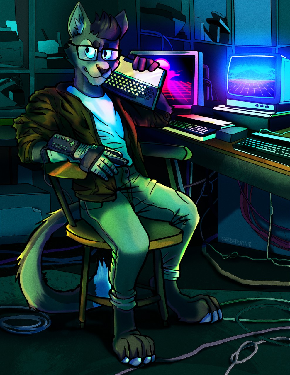 Anthro cat version of the Hackerman meme from Kung Fury