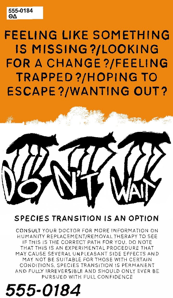 public service poster: "species transition is an option!"