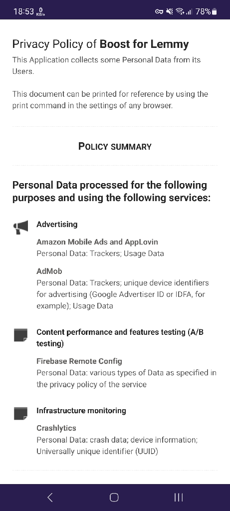 privacy policy for boost, Amazon ad trackers and google