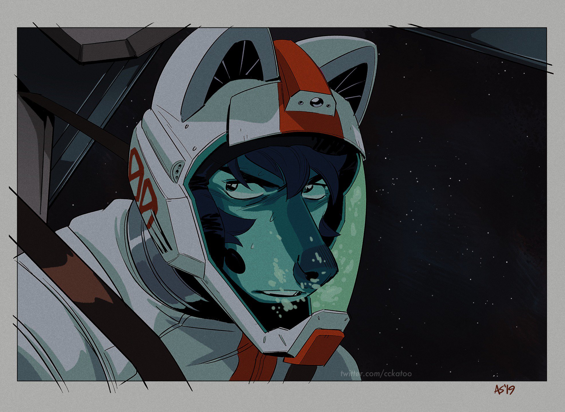 Closeup of a spacesuited Furry in a Gundam cockpit, visual style heavily referencing Gundam 0083; drawn by Lead__Castle